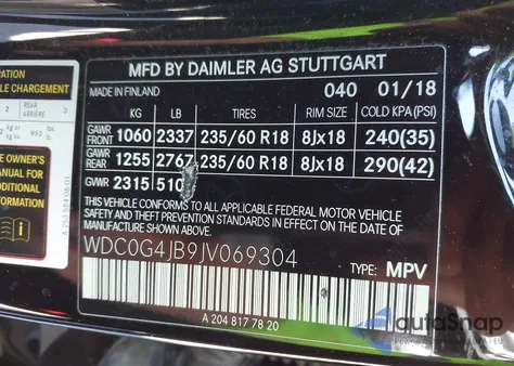 2018 Mercedes-Benz Glc 300 из США, поврежденный, VIN WDC0G4JB9JV069304